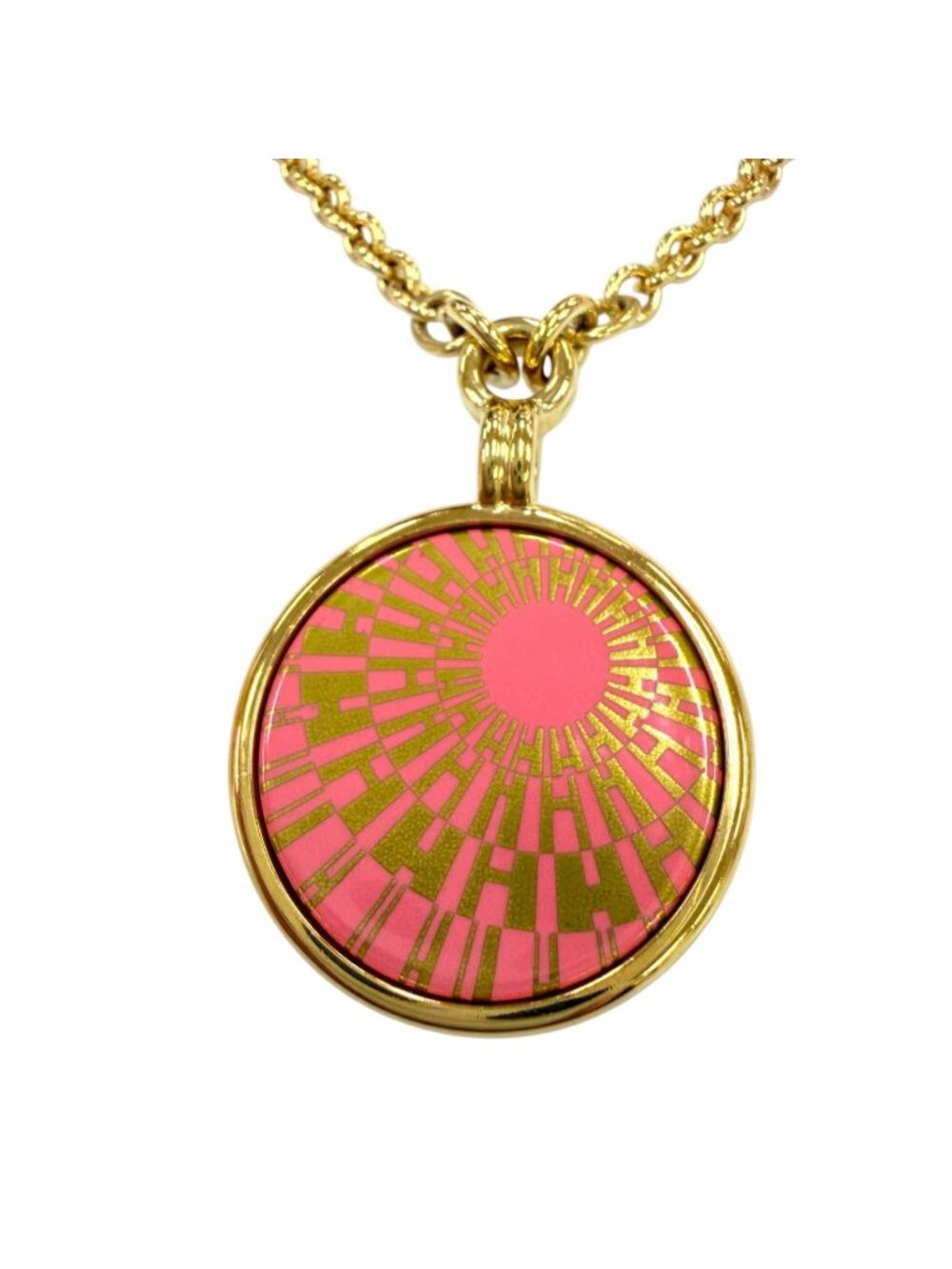 Hermes Medaille PM Op'h Motif Necklace Gold Pink